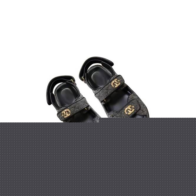 Ch*el velvet daily casual sandals for women black & gray